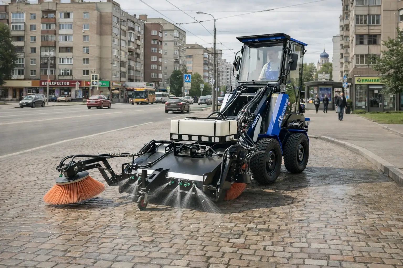 Мини-погрузчик со щеткой